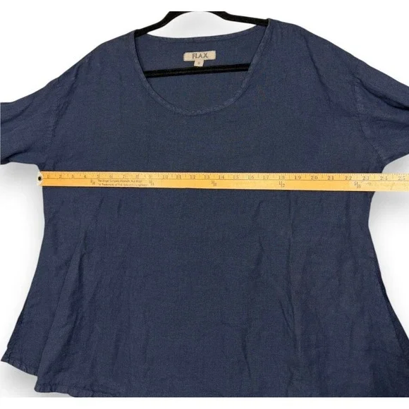 FLAX Top Womens S Blue Linen Long Sleeve Scoop Neck Textured Polka Dot Back - Picture 6 of 9